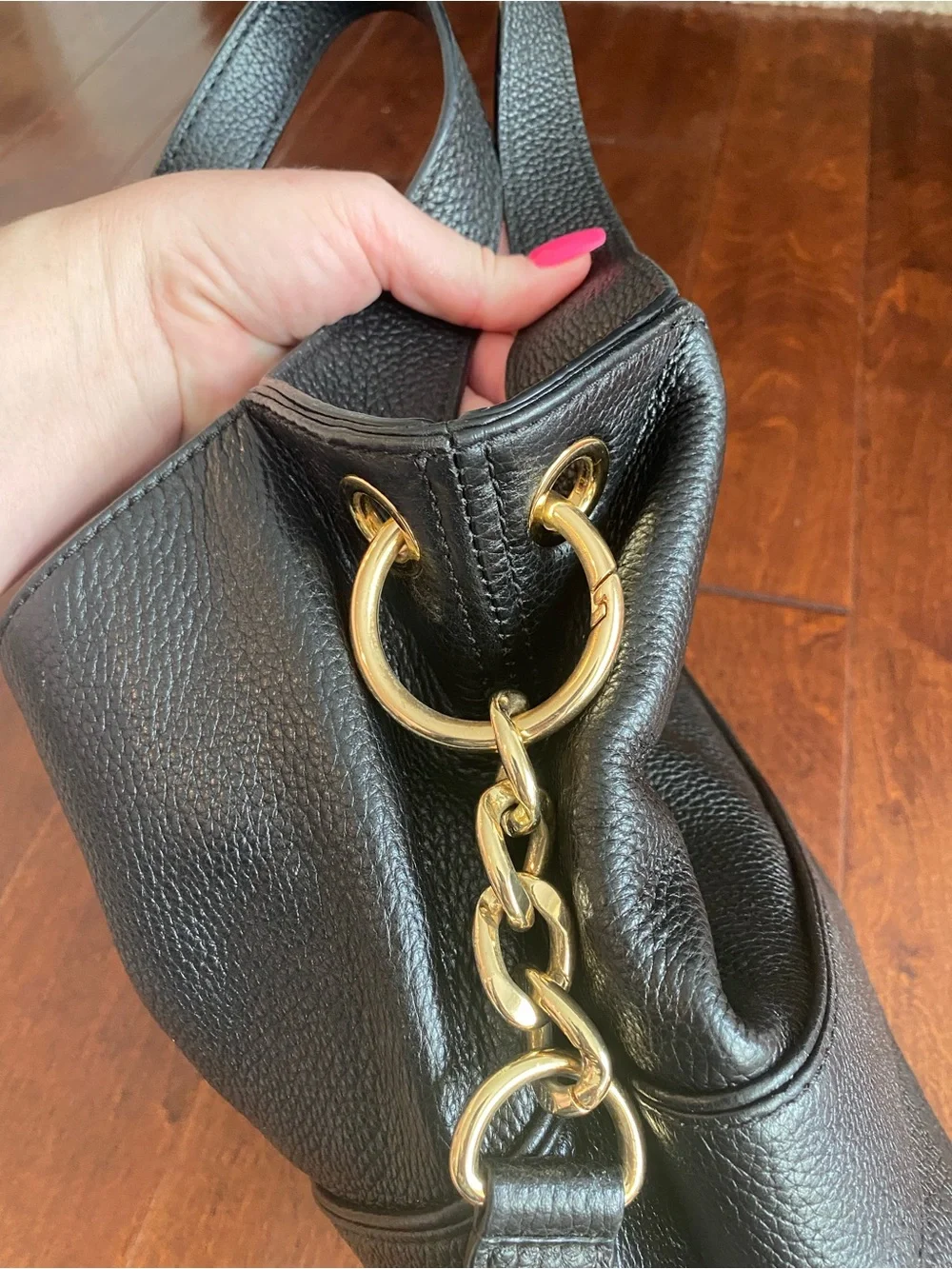 Michael Kors Jamesport Large Shoulder Tote – Black Pebbled Leather & Gold
